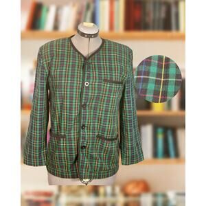 Vintage 80s Esprit Sport Cotton Preppy Academia Green Plaid Shacket Size M